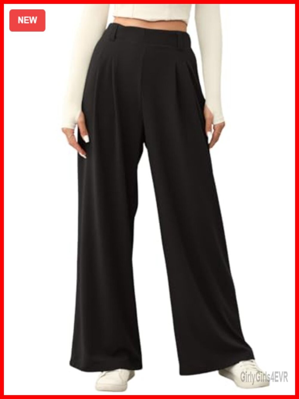 Wide Leg Waffle Knit Pants High Waisted Work Trousers with Pockets